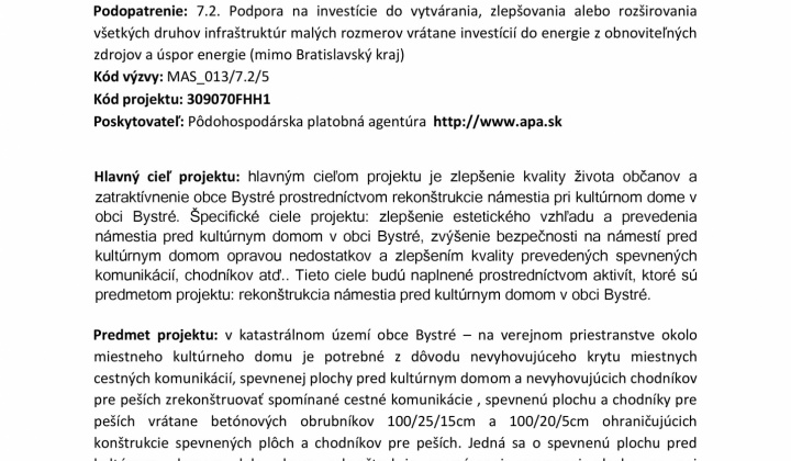 Fotka - Rekonštrukcia námestia na sídlisku v obci Bystré