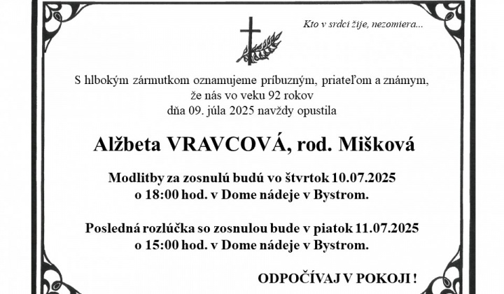 Fotka - Posledná rozlúčka s Alžbetou VRAVCOVOU