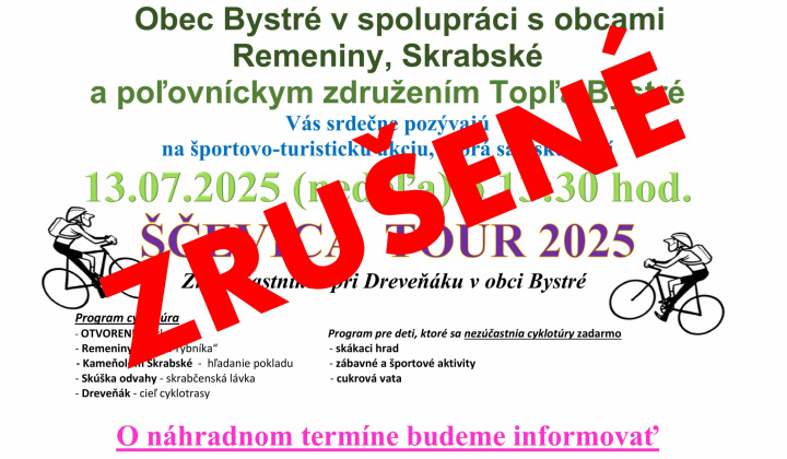 Fotka - ZRUŠENIE akcie ŠČEVICA TOUR 2025