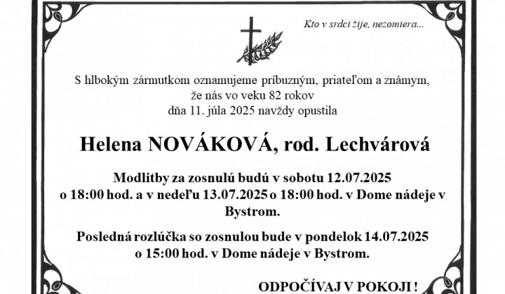 Fotka - Posledná rozlúčka s Helenou NOVÁKOVOU