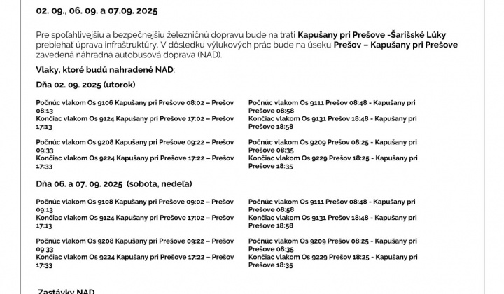 Fotka - Výluka PREŠOV - KAPUŠANY PRI PREŠOVE