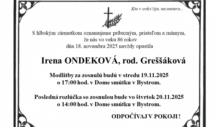 Fotka - Posledná rozlúčka s Irenou ONDEKOVOU, rod. Greššáková