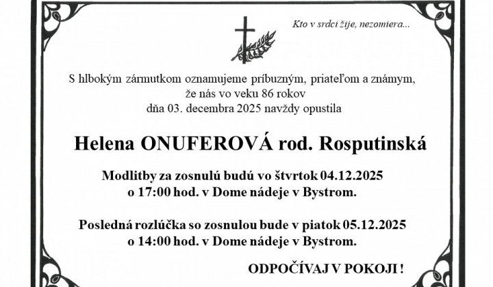 Fotka - Posledná rozlúčka s Helenou ONUFEROVOU rod. Rosputisnká