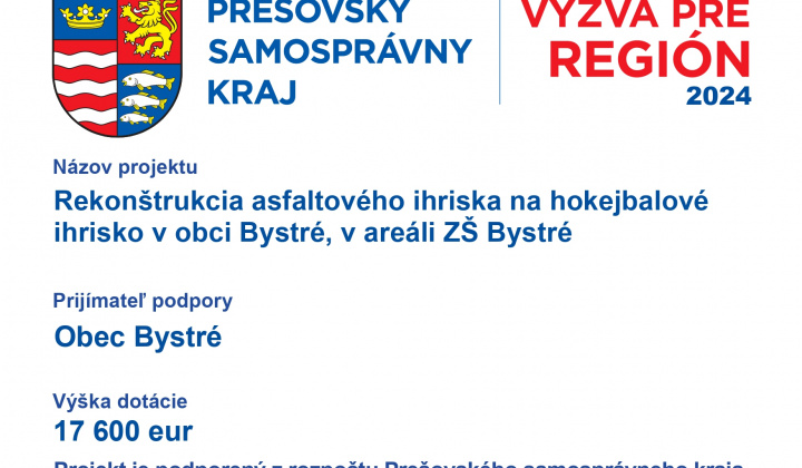 Fotka - Rekonštrukcia asfaltového ihriska na hokejbalové ihrisko v obci Bystré v areáli ZŠ Bystré