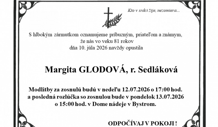 Fotka - Posledná rozlúčka s Margitou GLODOVOU, rod. Sedláková
