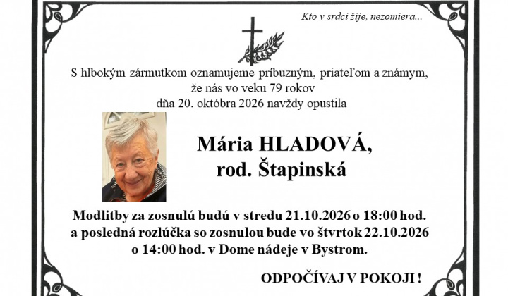 Fotka - Posledná rozlúčka s Máriou HLADOVOU, rod. Štapinská