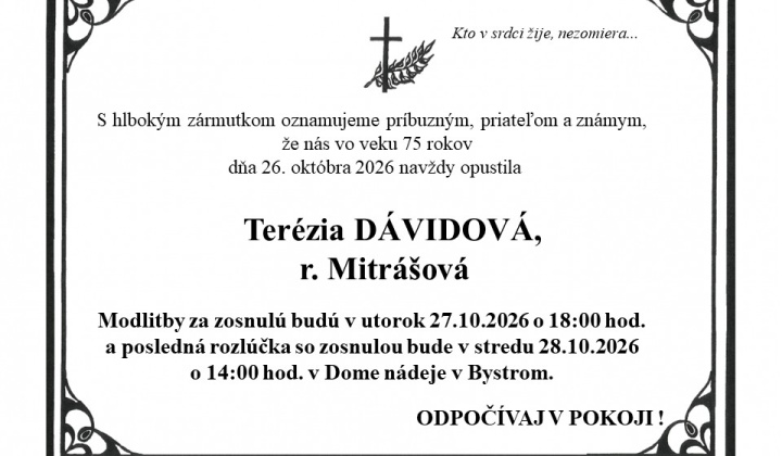 Fotka - Posledná rozlúčka s Teréziou Dávidovou, rod. Mitrášová